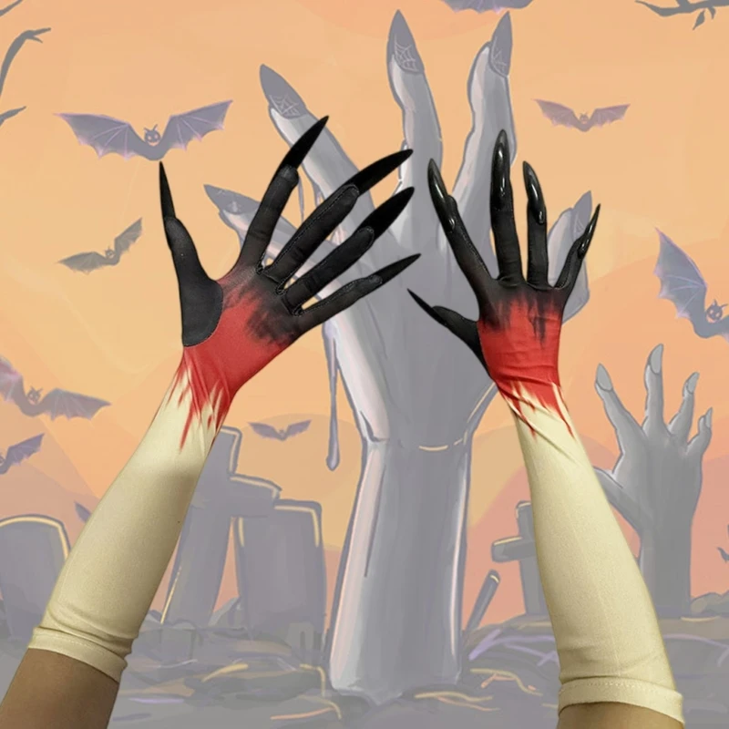 

E15f Spooky Halloween Gloves Gloves Регулируемые когти для ведьм -вампиров Костюмисты