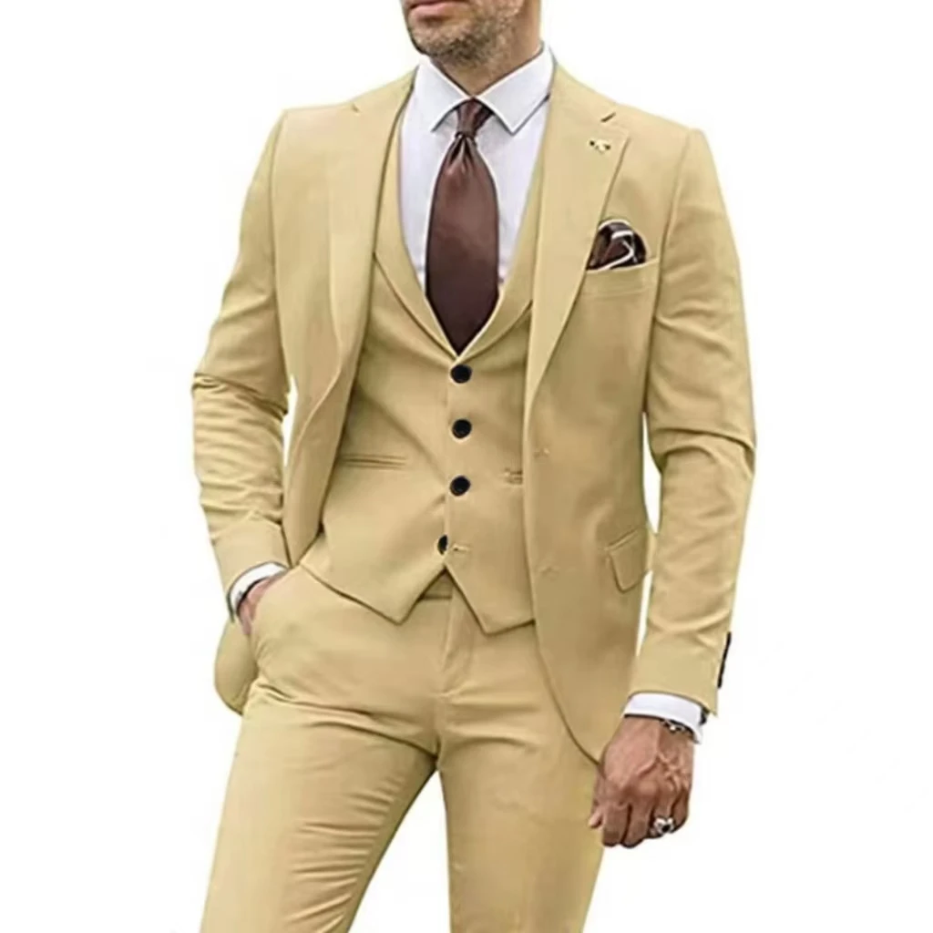 Mens Suit 3 Piece Blazer Jacket Vest Pants Two Button Elegant Slim Fit Business Prom Wedding Suit Tuxedo Set High Quality