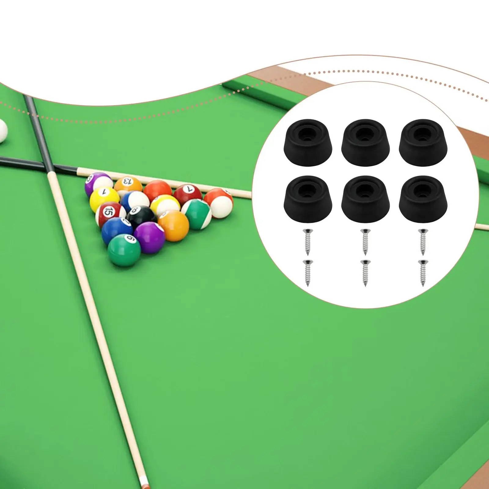 

6 Pieces Billiard Cue Bottom Cover Replacement Accessories Protective Pads Black