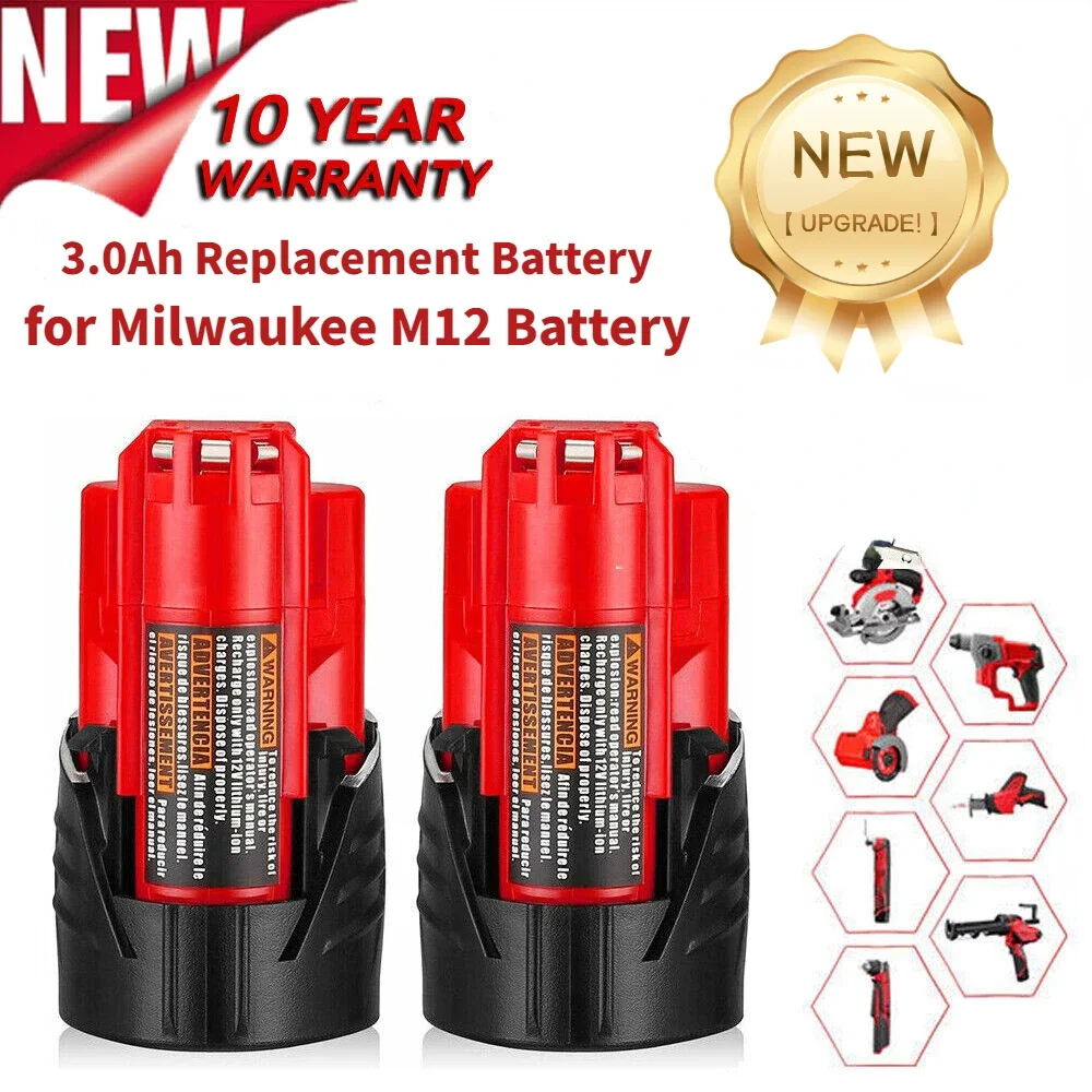 M12 3000mAh Replacement Battery for Milwaukee M12 XC Cordless Power Tools Replace 48-11-2401,48-11-2402,48-11-2440,48-11-2411