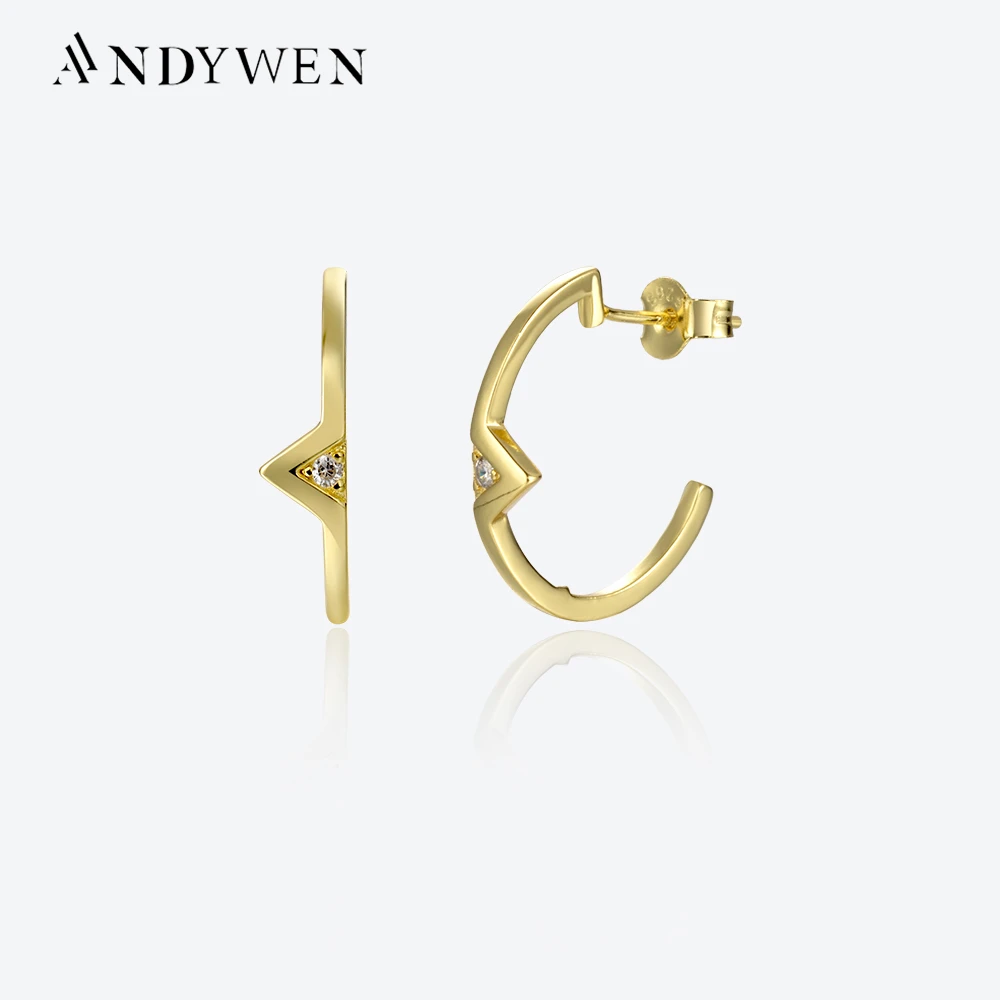 

ANDYWEN 925 Sterling Silver Gold Hoop Zircon CZ Circle Piercing Hoops Stud Earring 2023 Rock Punk Crystal Fine Jewelry