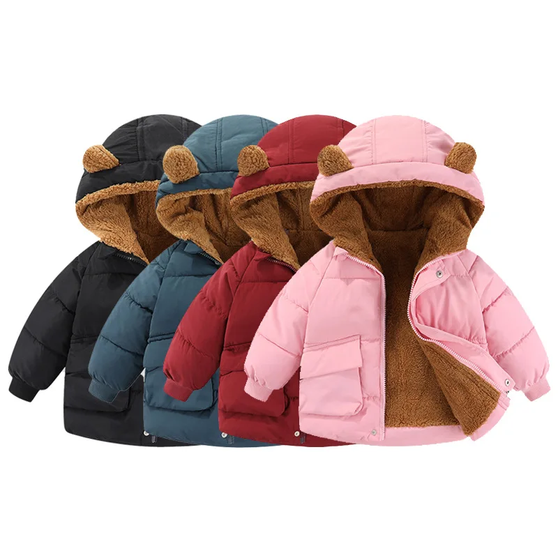 

Autumn Winter Children's Clothing Thickened Baby Bear Ear Hooded Jackets For Boys Girls Coats Toddlers Warm Outdoor Outerwear
