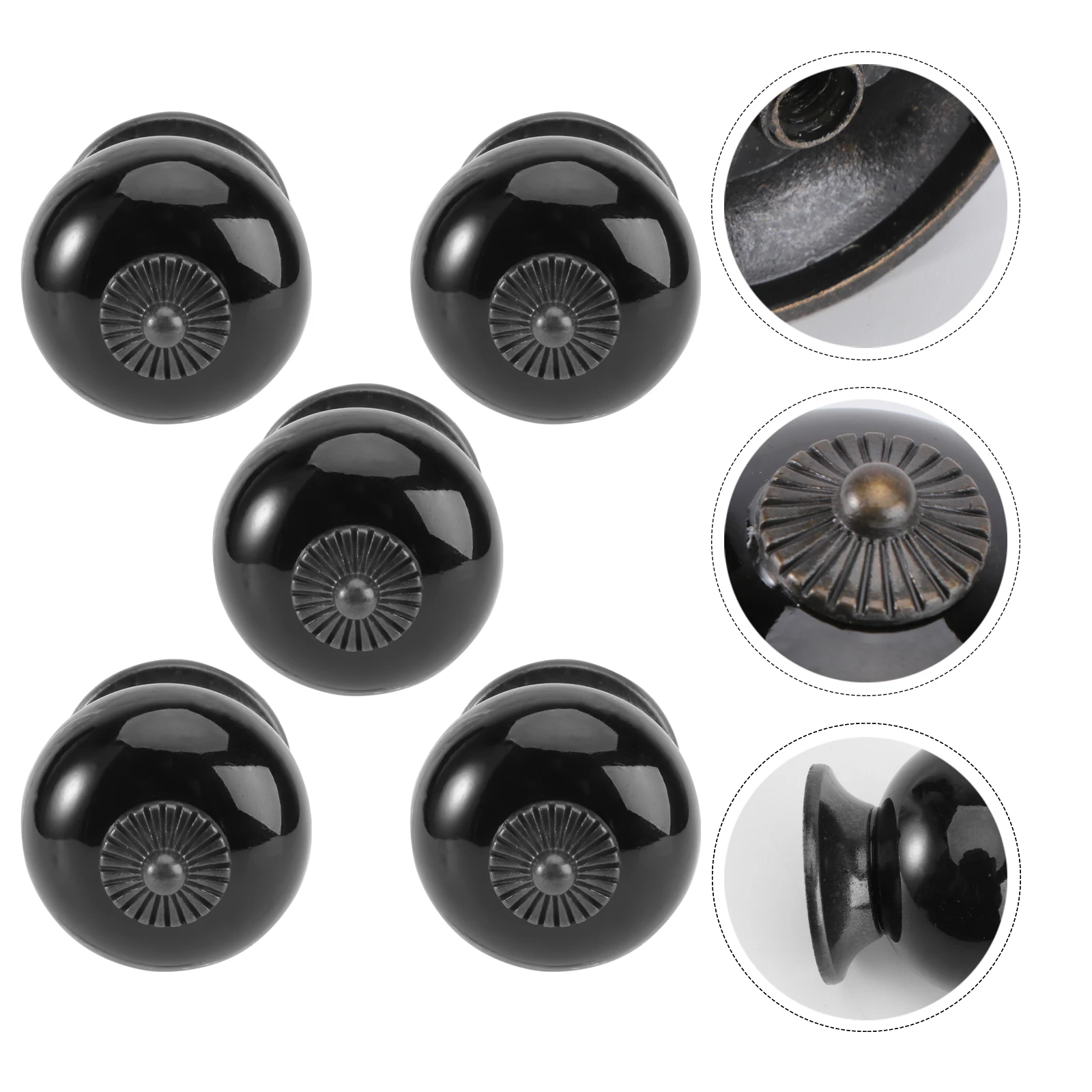 

5pcs Ceramic Cabinet Knobs Black 38Mm Round Drawer Pull Handles Metal Screw Included For Wardrobe Door Cupboard Furniture