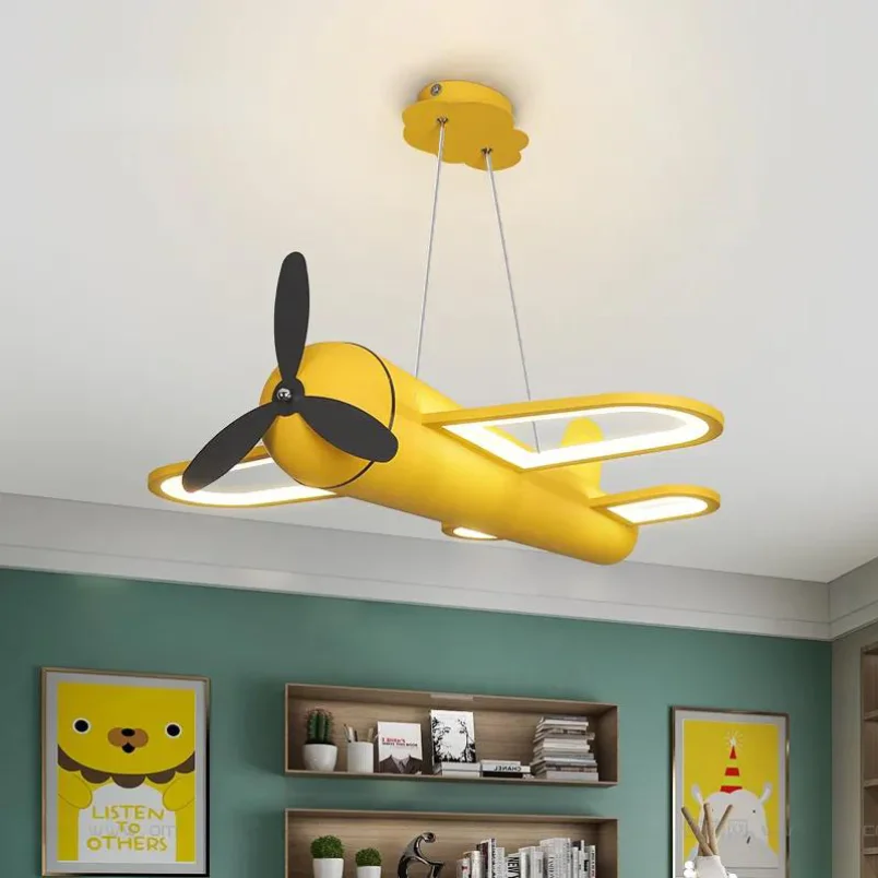 2024 Modern Led Chandelier Airplane Lamp for Home Children Room Kids Baby Boys Colorful Lighting Plane Ceiling Hanging Lamp