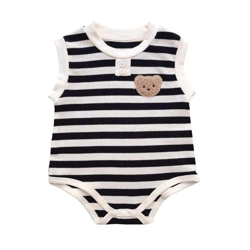 

Striped Pattern Summer Baby Bodysuit Cotton Material Solid Color Infant One-piece Thin Fabric Ventilate Design Baby Jumpsuit