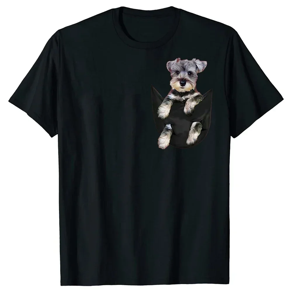 Birthday Gifts Summer Style T-shirt Men Novelty Awesome Schnauzer Dog In Pocket T Shirts Graphic Cotton Streetwear Short Sleeve