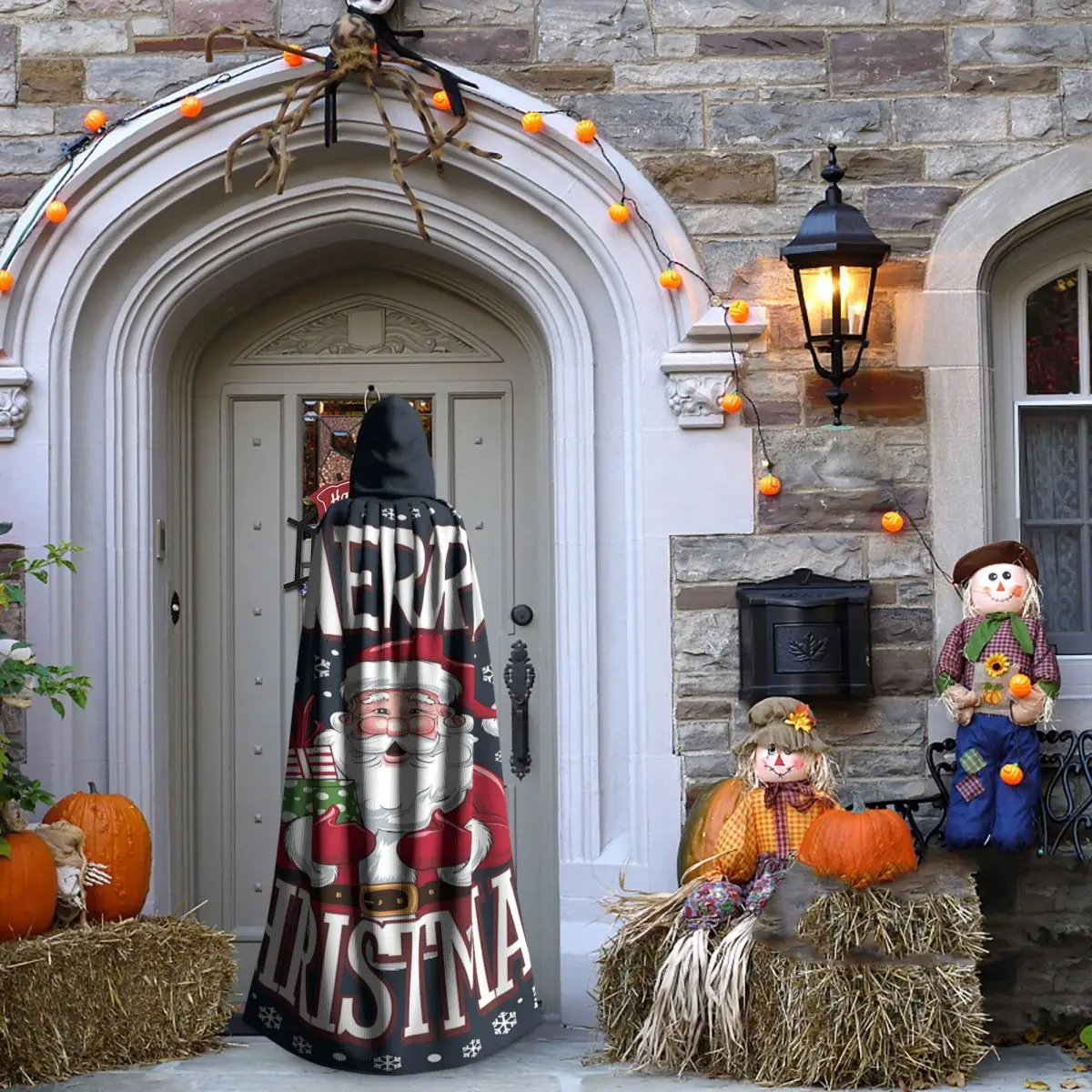 クリスマスの日 クリスマス サンタクロース ロングフード付きマント 魔女 中世コスチューム コスプレケープ ハロウィンパーティー 大人用 ユニセックス