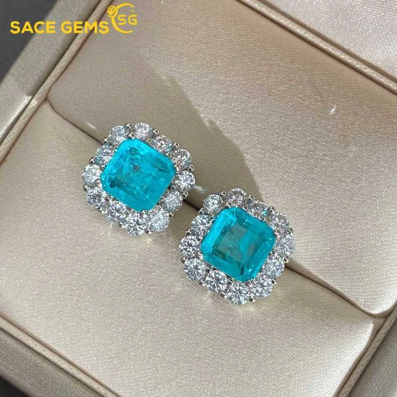 

SACE GEMS Vintage 100% 925 Sterling Silver 7*7mm Paraiba Tourmaline Gemstone Ear Studs Earrings Ladies Fine Jewelry Wholesale