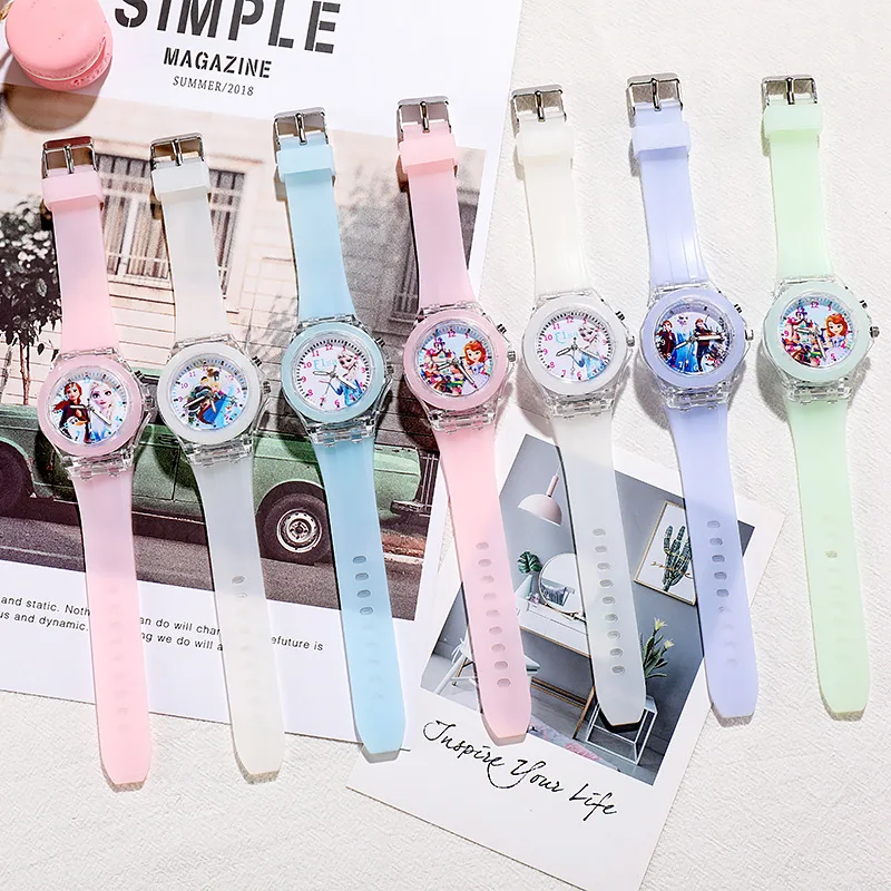 

Disney Frozen Princess Watch Elsa Anna Sophia Princess Kid Watch Figure Toy Fashion Cartoon Luminous Watch Student Birthday Gift