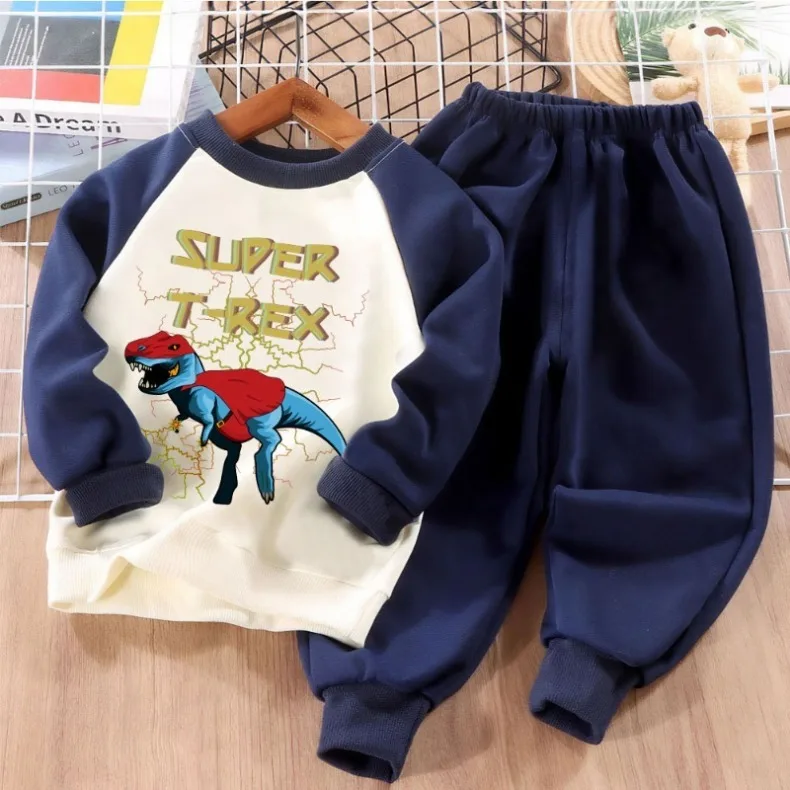 2026 Herbst Neuer Stil Kinder Freizeit-Sweatshirt+Jogginghose 2-teiliges Set Dinosaurier-Druck Jungen Mode Trainingsanzüge Sweatanzüge Hoodies – Detail 3