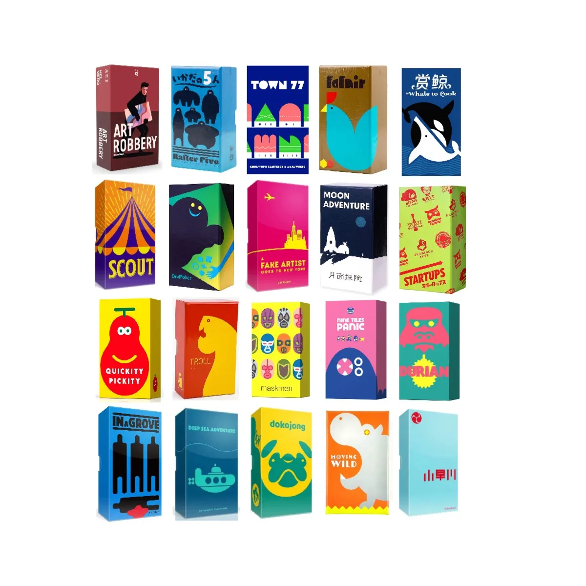 

Strategy Board Games "TROLL • A Fake Artist•Nine Tiles Panic•STARTUPS•Dropolter• IN a GROVE• DURIAN•Town 77 •Fun Scout Card Game