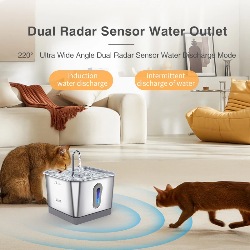 Dual Radar Intelligent Cat Water Fountain 4.0L Stainless Steel Wireless 5000mAh Battery Pets Water Dispenser For Cat Accessories