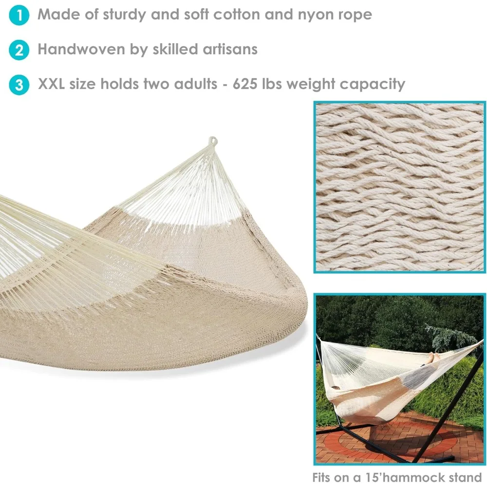 Thick Cord Mayan Family Hammock for Outside - 625-Pound Capacity - Natural