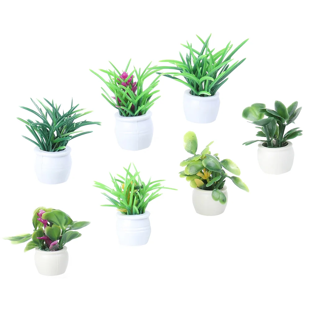 7 Pcs Mini Potted Plant Miniature Indoor Plants Artificial Bonsai Faux Decor Flowers Simulation Desktop