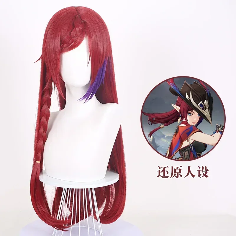 Em estoque anime genshin impacto chasca peruca cosplay longo cabelo vermelho escuro festa de halloween adereços de role-playing