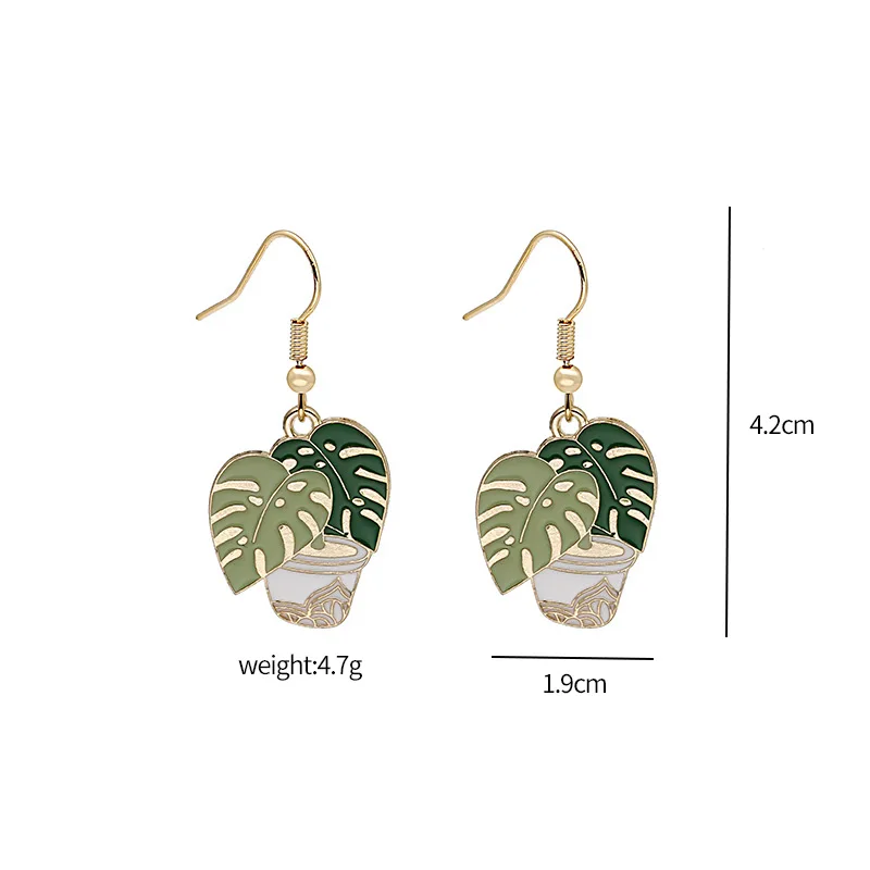 Yungqi Cartoon Pot Plant Earrings Enamel Leaf Pot Dangle Earrings Garden Charm Pendant Earrings for Fashion Women Girl Jewelry