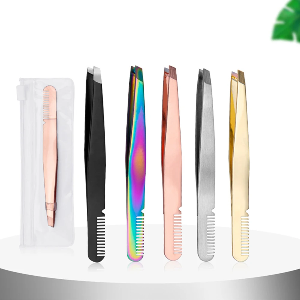 Pince à épiler antistatique pour Extension de cils, avec brosse à sourcils, en acier inoxydable, maquillage de beauté, personnalisé avec votre Logo, 1 pièce