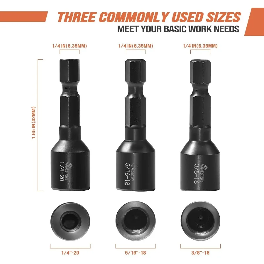 1 4"203 8"16 5 16"18 Cacciavite per bullone appendiabiti 3 pezzi Strumento di installazione bullone appendiabiti con gambo esagonale 1/4 adatto per viti doppie Essentia