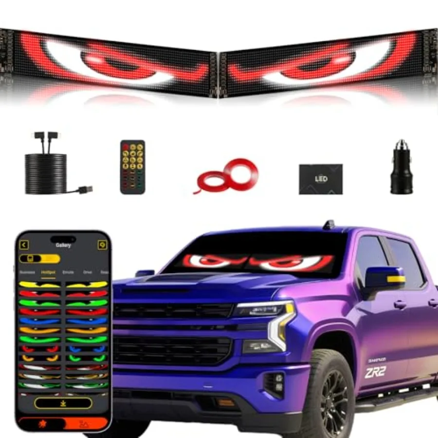 

Devil Eyes Light for Cars 2-Pack 23.4''x4.7'' Dual LED Eyes for Car Windshield Perfect Sync Programmable Patterns App/Remote Co