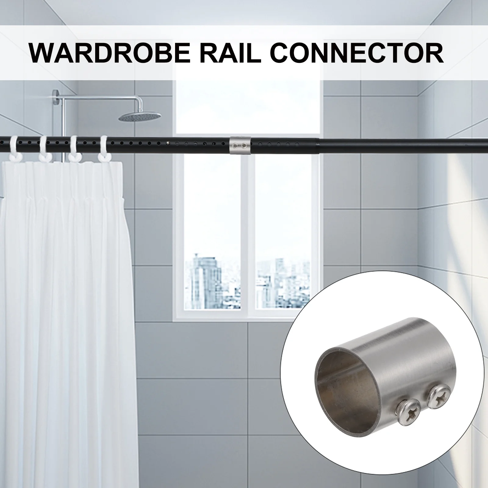

5Pcs Wardrobe Rail Connector for Curtain Rod Extension Heavy Duty Stainless Steel Clothes Line Secure Stable Connection