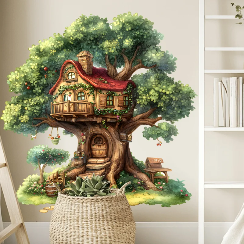 

Creative Tree House Wall Stickers Bedroom Living Room Home Background Decorative Sticker Self-Adhesive Self-Adhesive Removable