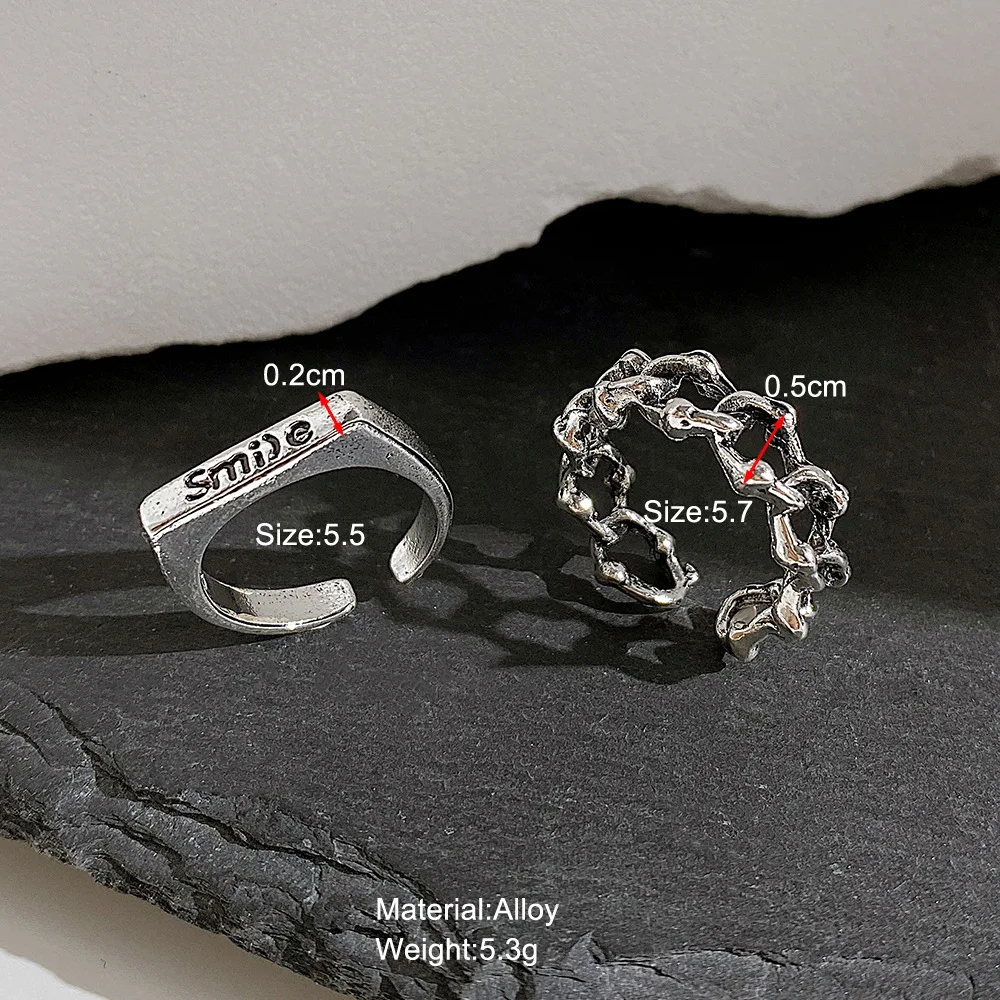 1 Set European and American Ins Joint Ring, Personalized, Fashionable, Simple, Retro, Smiling, Hollowed out and Open Ring