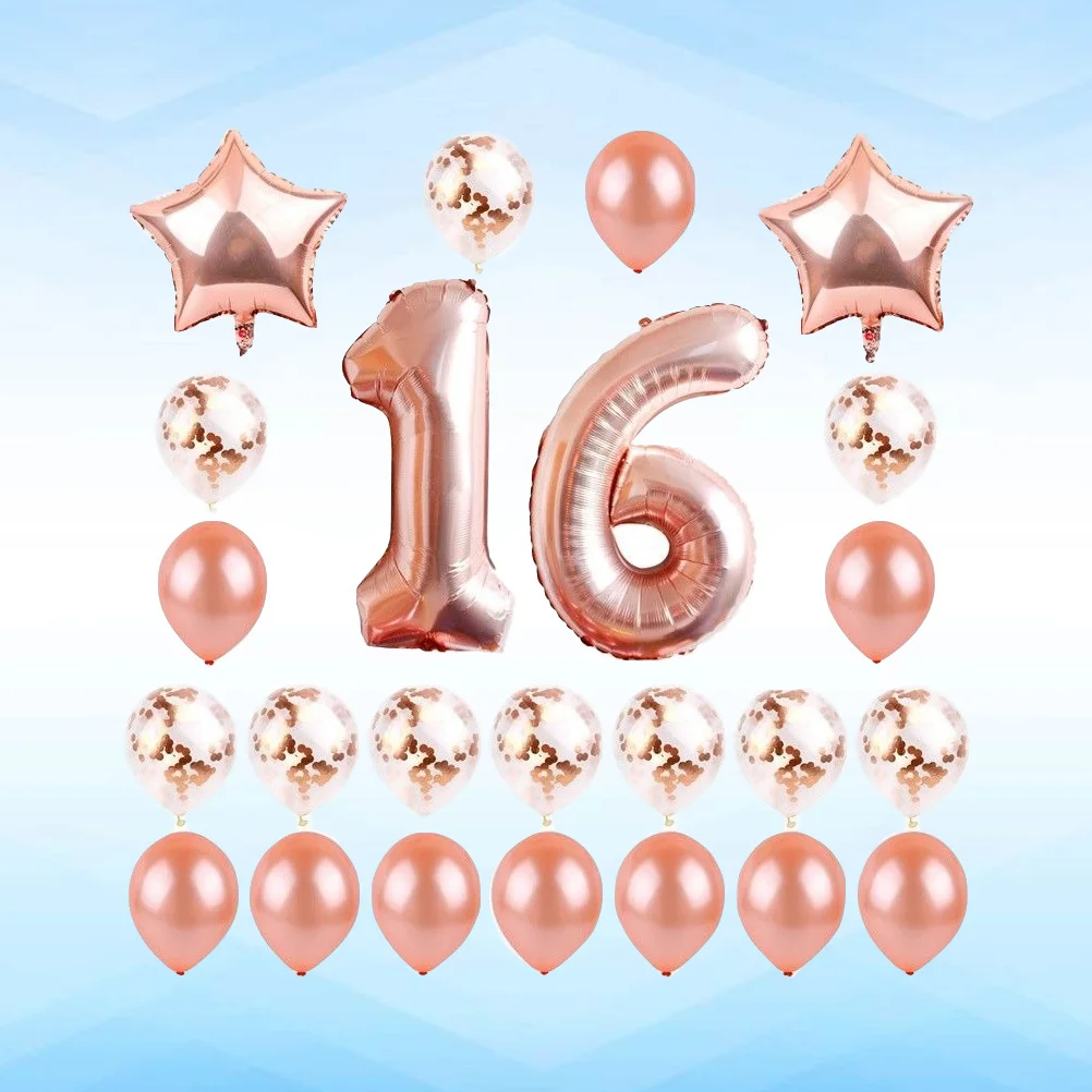 

24Pcs Number Balloon Set 16 Years Latex Aluminum Film Sequins Balloons Decorative Birthday Party Supplies Party Balloons