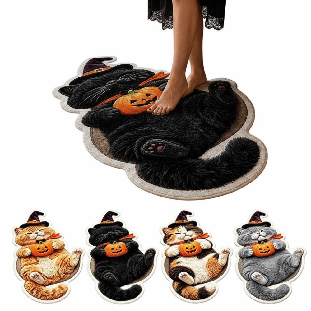 Special-shaped Cat Floor Mat Absorbent Non Slip Backing Cat Shaped Carpet Soft Surface Cat Pattern Animal Door Mat