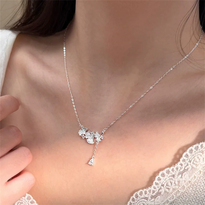 XIYANIKE الكورية الجنكة ليف قلادة القلائد للنساء سيدة حساسة موضة جديدة سلسلة الترقوة مجوهرات هدية حفلة يوميا #3