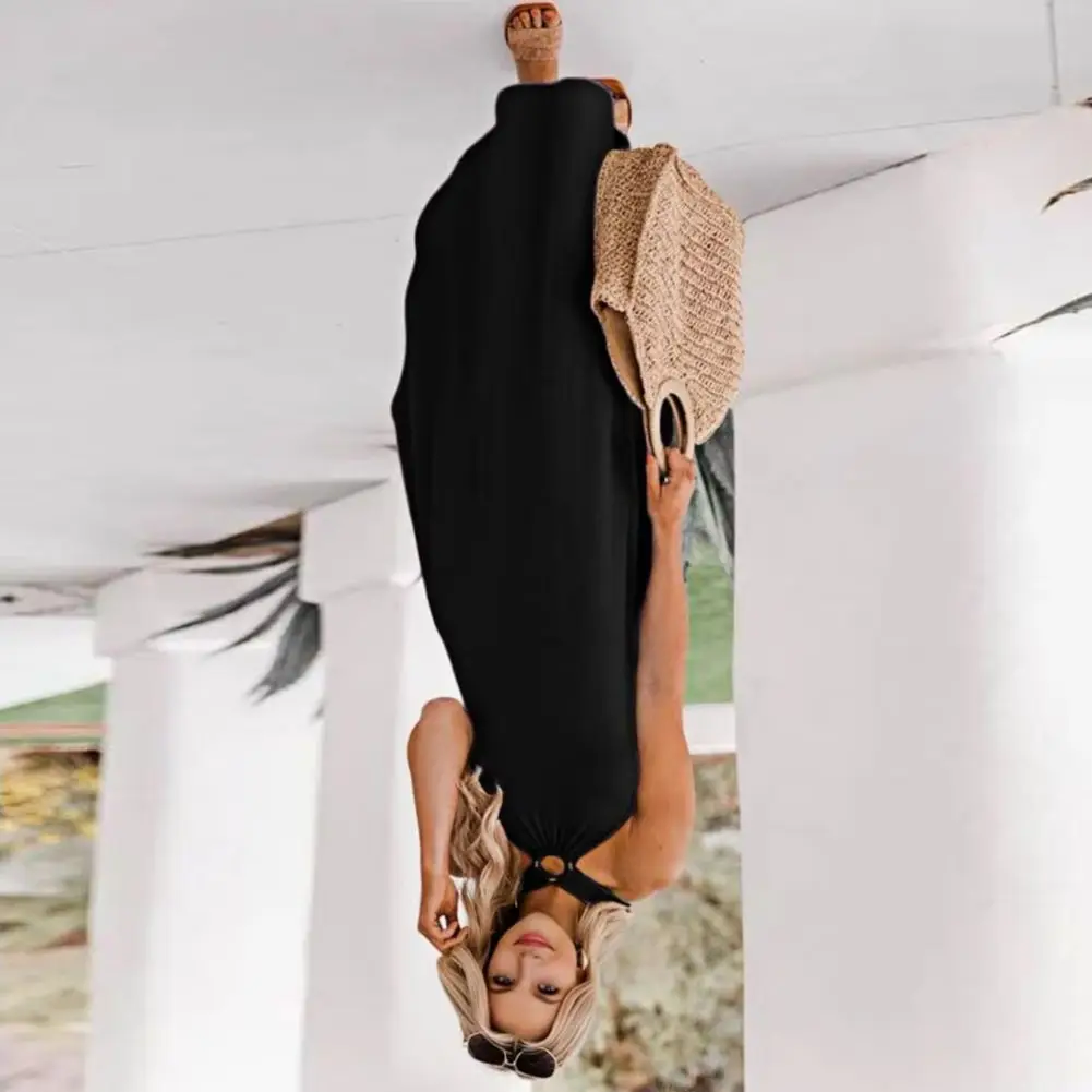 

Halter-neck Sleeveless Dress Halter Neck Off Shoulder Sleeveless Loose Maxi Dress with Pockets Summer Beach Vacation Dress