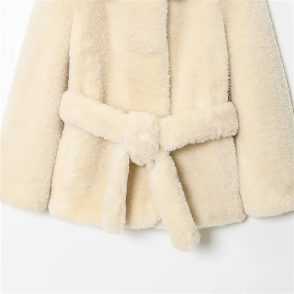 Outono novo produto moda feminina estilo extremamente simples temperamento cinto quente efeito de pele artificial casaco jaqueta