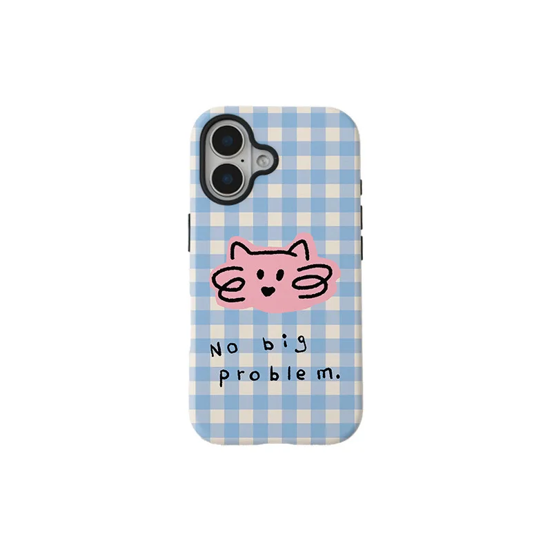 Blue and White Striped Pink Cat Head Cartoon Case for IPHONE 16ProMax 15 14 13 12 11 Acrylic TPU Two in One Magnetic Phone Cases