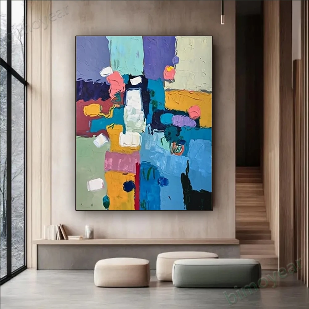 

100% hand drawn colored blocks abstract oil painting original wall painting home living room decoration paint interior aesthetic
