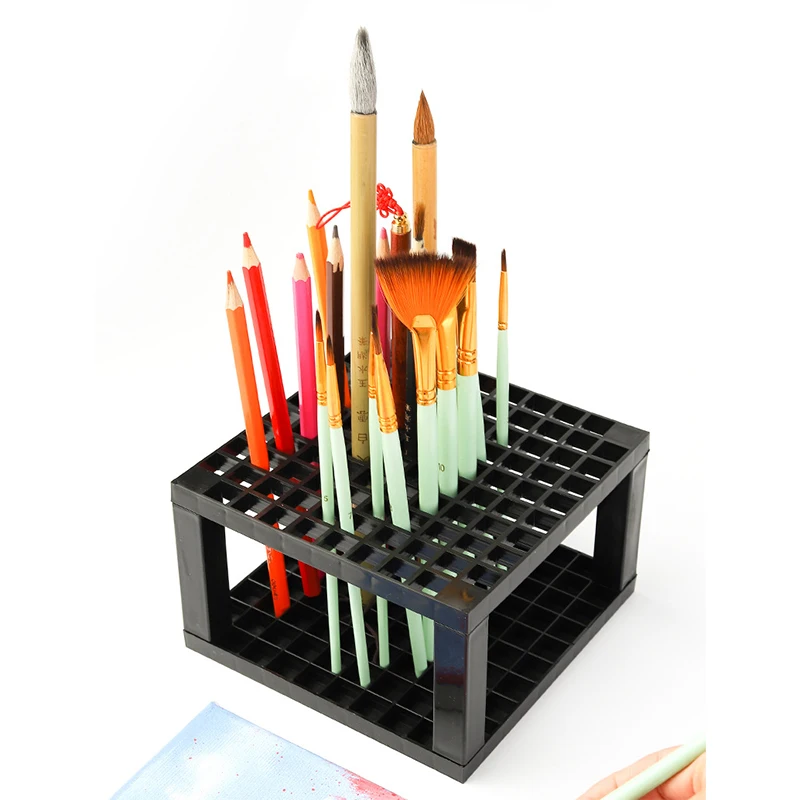 Detachable Plastic Pen Holder 96 Holes Paint Brush Holder Portable Pencil Stand Painting Brush Storage Storage Box Stationery