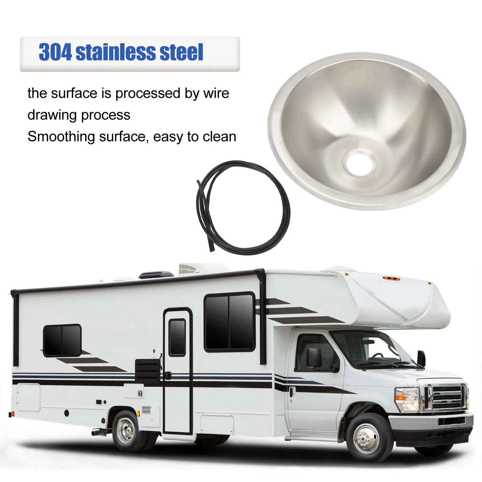 

Sink RV Kitchen Sink 304 Stainless Steel Wiredrawing Smoothing Space Saving Round RV Sink for Boat RV Kitchen Sink
