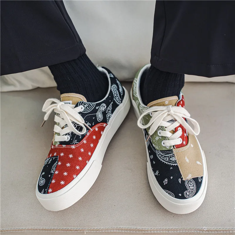 Men Casual Canvas Shoes Patchwork Design Skateboard Tennis Trainers Running Sport Shoes Mixed Colors Skate Flats Sneaker 39-44