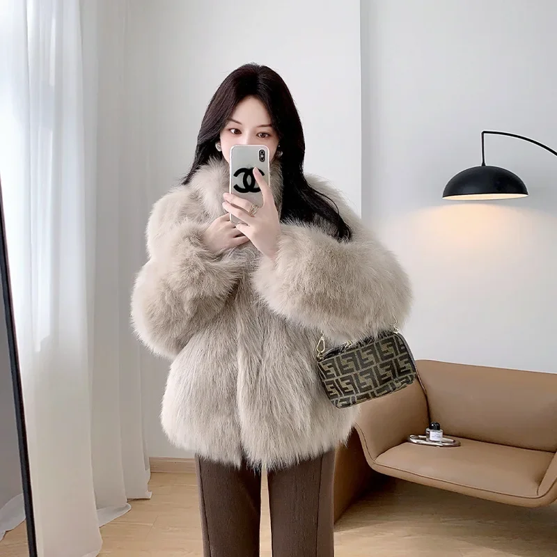 Casual Autumn Winter Women's Coats Faux Fur Thick Warm 2023 Fox Hair Short and Thickened Young Edition Women's Clothing