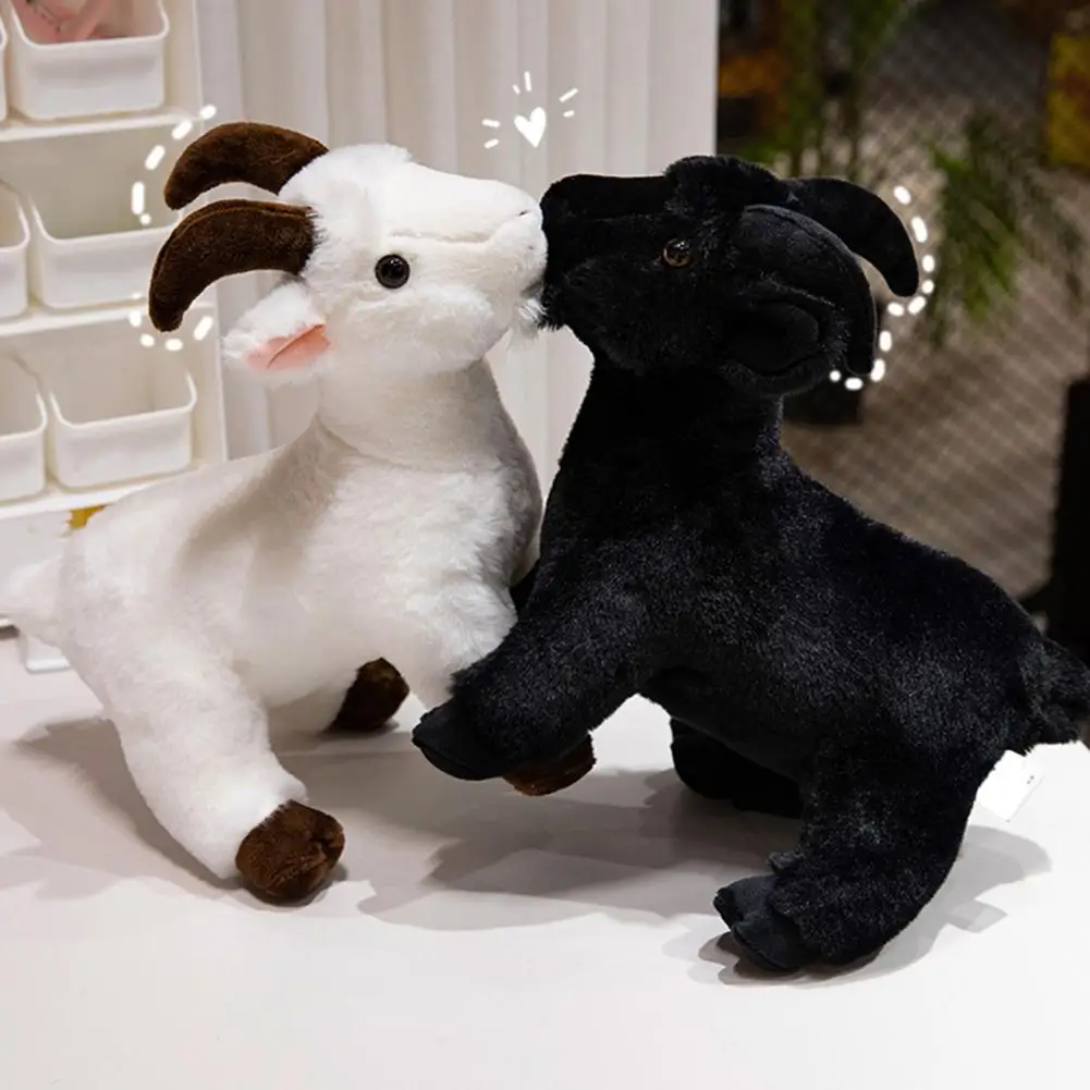 Goat Shape Plush Doll Plush Goat Toy Standing Goat Plush Toy Adorable Black White Stuffed Doll Pillow for Home Office for Kids