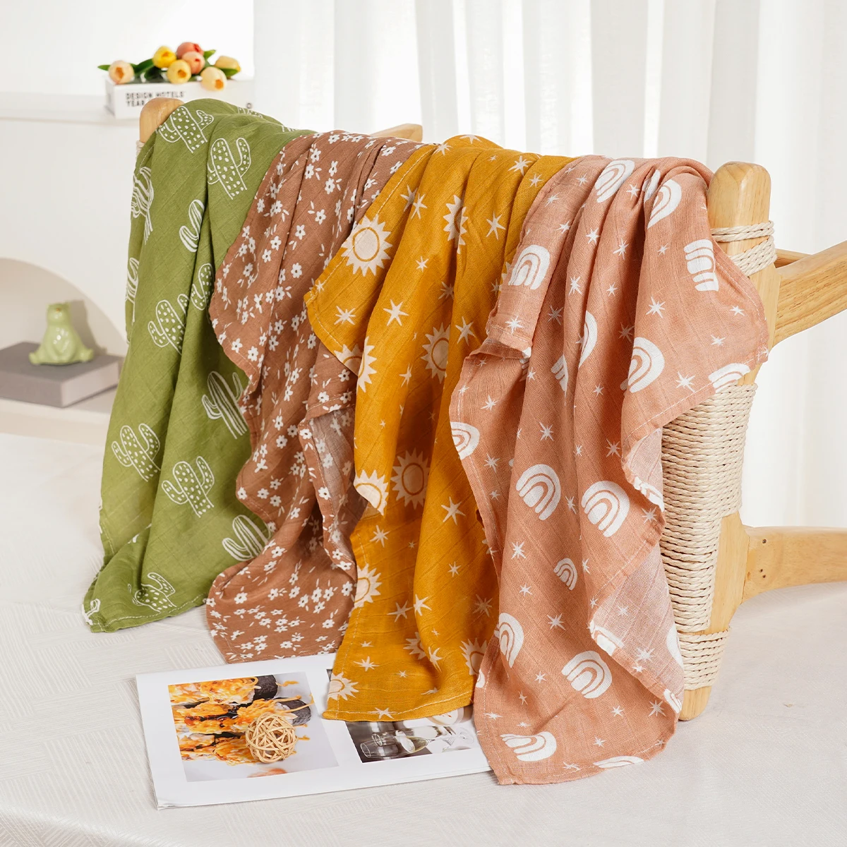 Kangobaby #My Soft Life# 4pcs Set Bamboo Cotton Baby Muslin Bib Newborn Burp Cloth Fashion Scarf Size 60x60cm