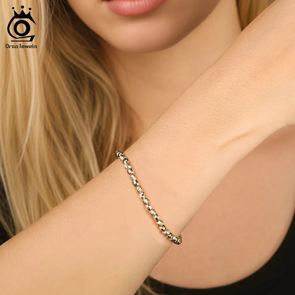 

ORSA JEWELS Real 925 Sterling Silver Bead Chain Bracelet For Women Jewelry Gift 4MM Beads Bracelet Chain Accessories GAB01
