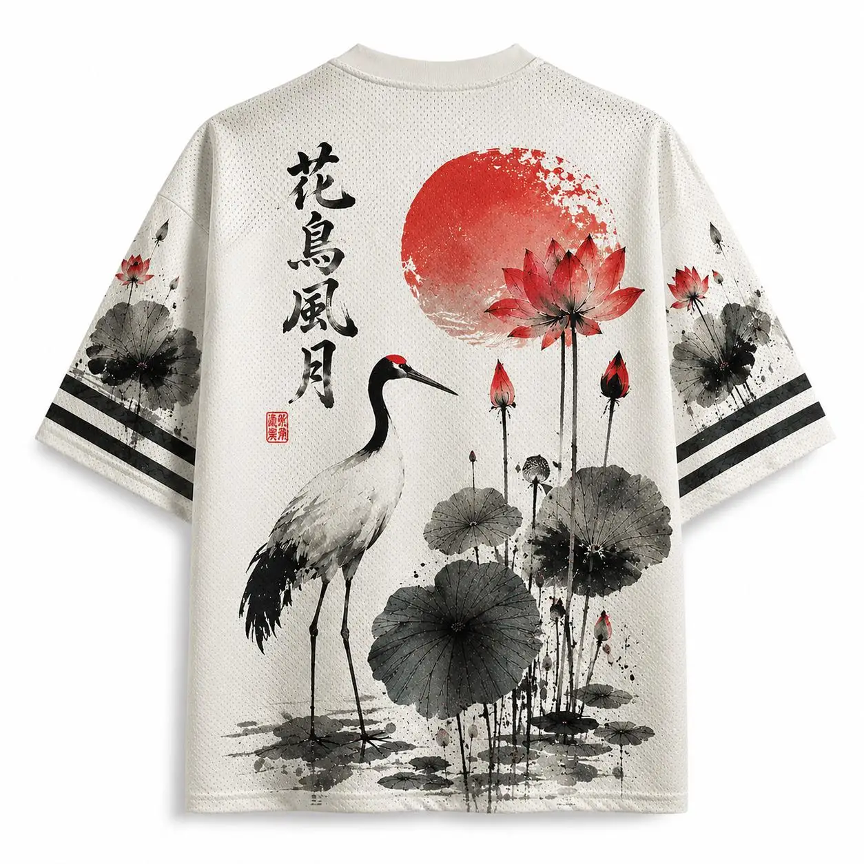 Summer Fashion Ink Painting Flower, Bird, Wind, Moon 3D Printing Quick Drying Outdoor Street Style Loose Parent Child T-shirt