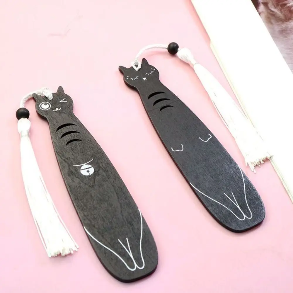 Creative Exquisite Cat Reading Bookmark Wooden Cute Book Page Marker Cartoon Kawaii Bookclip Student