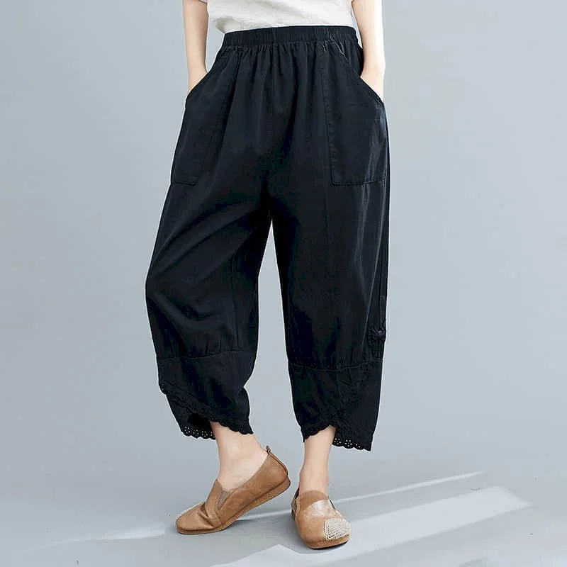 

Solid Pants Women Loose Irregular Design Harem Pants Vintage Summer Korean Style Elastic Waisted Trousers Women Lantern Pants