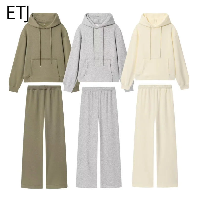 ETJ 2025 automne/hiver nouveaux produits femmes col rond ample basique sport décontracté à capuche à manches longues sweat à capuche et pantalon