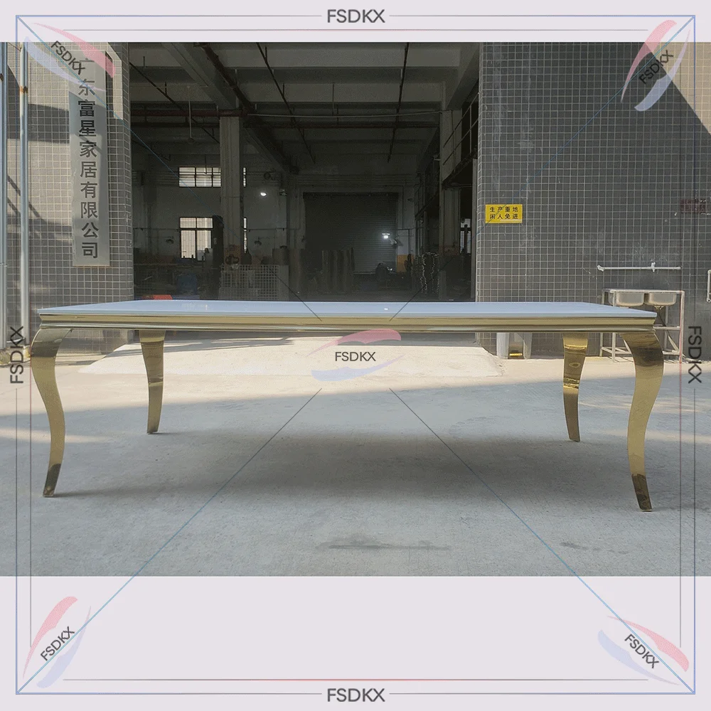 

Modern Design Stainless steel stand Mdf Top Rectangle Dinning table Wedding Furniture Banquet table Rental