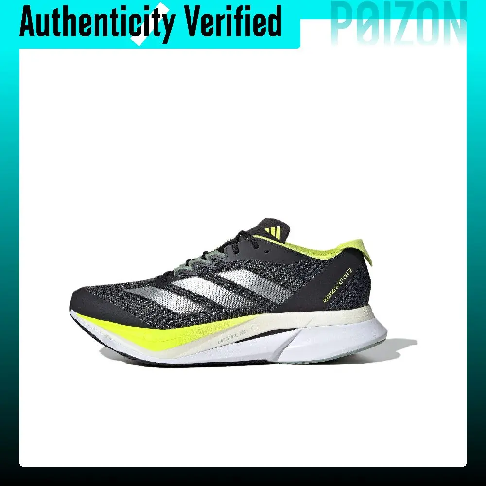 Adidas Adizero Boston 12 Comfortable Breathable Low top Running Shoes Men's Black Yellow JI4477