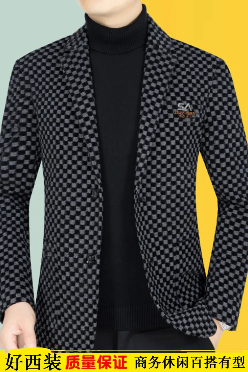 Primavera outono novas chegadas dos homens blazer moda xadrez casacos de negócios casual fino ajuste terno jaqueta roupas masculinas outerwear
