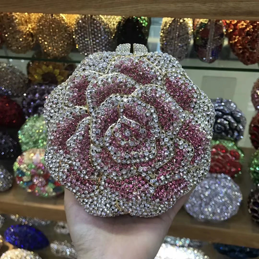 

Женские вечерние сумки с серебряными, синими и розовыми камнями, свадебные клатчи, сумки с цветами и стразами, сумки для свадебной вечеринки, кошелек Minaudiere с цветочным принтом