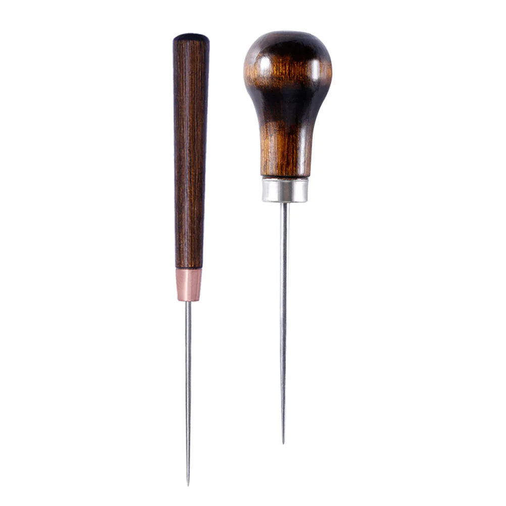 2 Pcs Handmade Wooden Handle Awl Repair Tools Stitching Scratch Awls Sewing Prickers Shoe