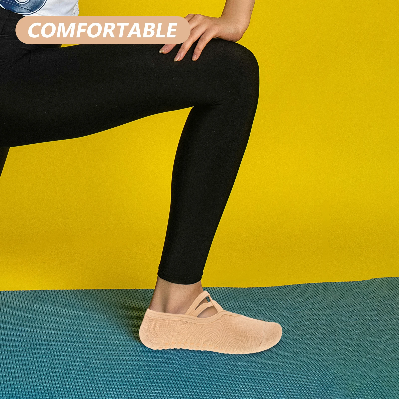 

2Pairs Nonslip Yoga Socks for Women Ballet Grip Socks with Straps Breathable Sweat Absorbent for Dance Pilates